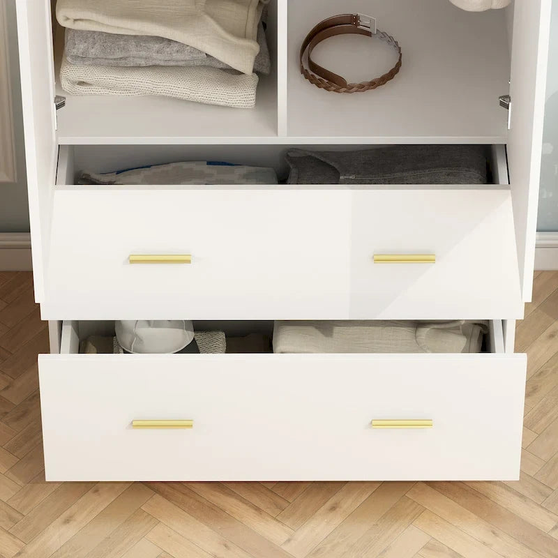 Armadio a due ante con specchio 31,5L x 72A Bianco/Marrone Scuro - 31,5L x 72A