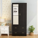 Armadio a due ante con specchio 31,5L x 72A Bianco/Marrone Scuro - 31,5L x 72A