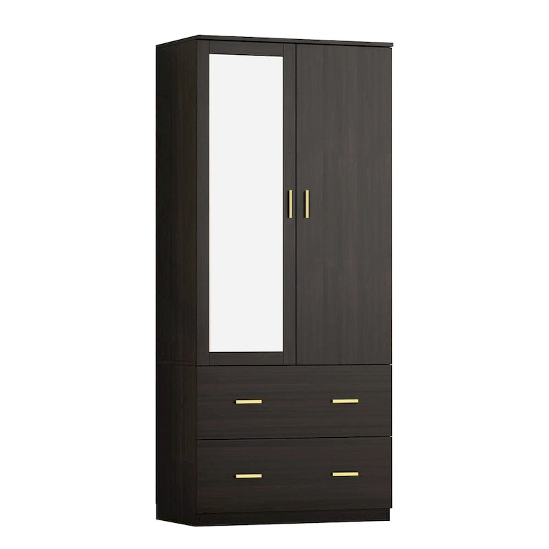 Armadio a due ante con specchio 31,5L x 72A Bianco/Marrone Scuro - 31,5L x 72A