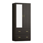 Armadio a due ante con specchio 31,5L x 72A Bianco/Marrone Scuro - 31,5L x 72A