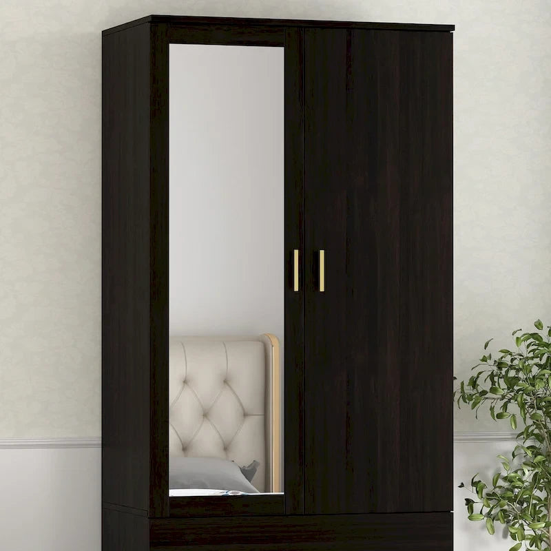 Armadio a due ante con specchio 31,5L x 72A Bianco/Marrone Scuro - 31,5L x 72A