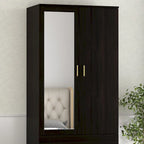 Armadio a due ante con specchio 31,5L x 72A Bianco/Marrone Scuro - 31,5L x 72A