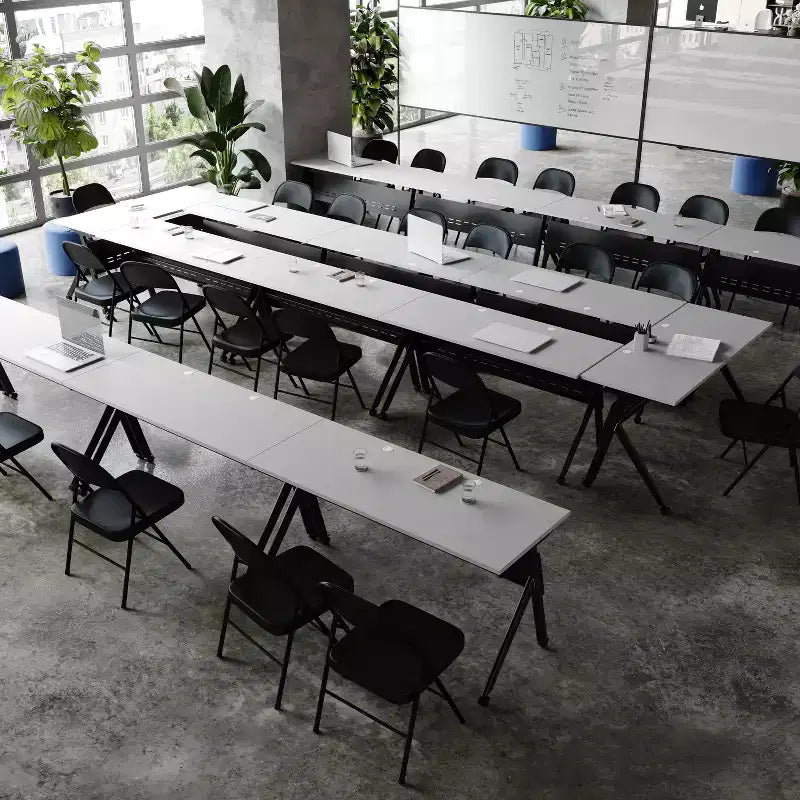 Tavolo da addestramento Flash Furniture Davis impilabile e ribaltabile per uso commerciale, con gambe a Y, pannello frontale, piano del tavolo e struttura