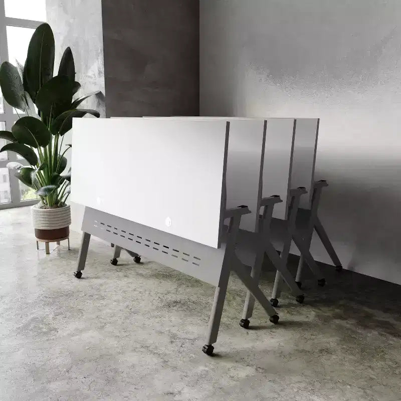 Tavolo da addestramento Flash Furniture Davis impilabile e ribaltabile per uso commerciale, con gambe a Y, pannello frontale, piano del tavolo e struttura