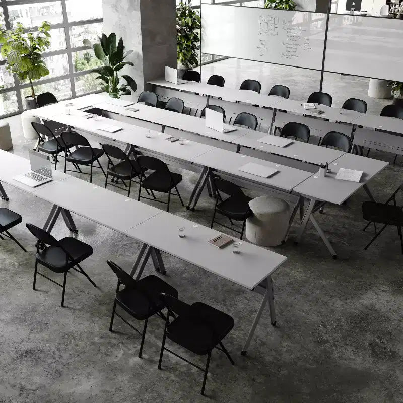 Tavolo da addestramento Flash Furniture Davis impilabile e ribaltabile per uso commerciale, con gambe a Y, pannello frontale, piano del tavolo e struttura