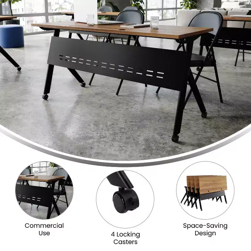 Tavolo da addestramento Flash Furniture Davis impilabile e ribaltabile per uso commerciale, con gambe a Y, pannello frontale, piano del tavolo e struttura