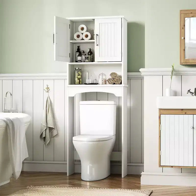 Pensile da Bagno Sopra il WC con Doppie Ante e Dispositivo Antiribaltamento