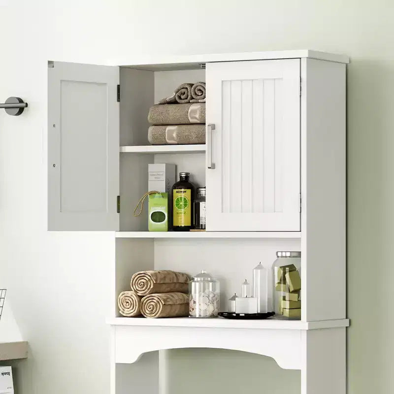 Pensile da Bagno Sopra il WC con Doppie Ante e Dispositivo Antiribaltamento