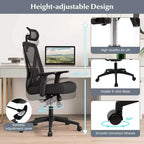 Costway Sedia da Ufficio Ergonomica con Supporto Lombare Regolabile Funzione Inclinazione Poggiatesta, Nera