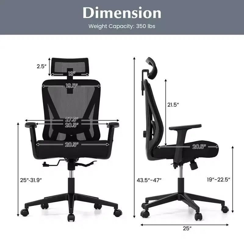 Costway Sedia da Ufficio Ergonomica con Supporto Lombare Regolabile Funzione Inclinazione Poggiatesta, Nera
