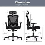 Costway Sedia da Ufficio Ergonomica con Supporto Lombare Regolabile Funzione Inclinazione Poggiatesta, Nera