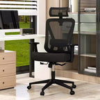 Costway Sedia da Ufficio Ergonomica con Supporto Lombare Regolabile Funzione Inclinazione Poggiatesta, Nera