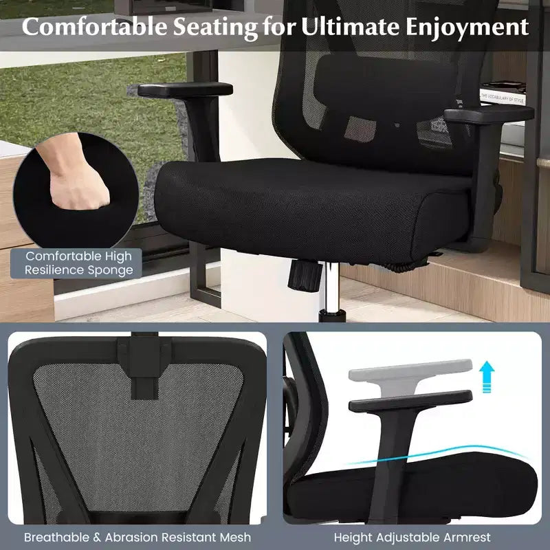 Costway Sedia da Ufficio Ergonomica con Supporto Lombare Regolabile Funzione Inclinazione Poggiatesta, Nera
