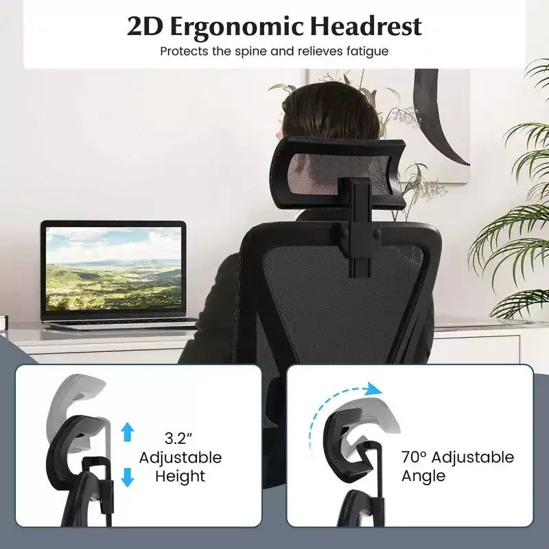 Costway Sedia da Ufficio Ergonomica con Supporto Lombare Regolabile Funzione Inclinazione Poggiatesta, Nera