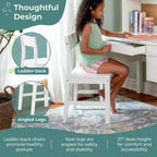Set Scrivania e Sedia per Bambini Guidecraft Madison con Libreria - Bianco: Scrivania da Scrittura in Legno per Bambini con Contenitore, Tavolo da Studio in Legno per Bambini con Libreria