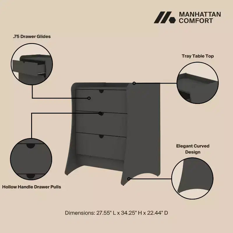 Set camera da letto Manhattan Comfort Coney con comò e comodino (3 pz.)