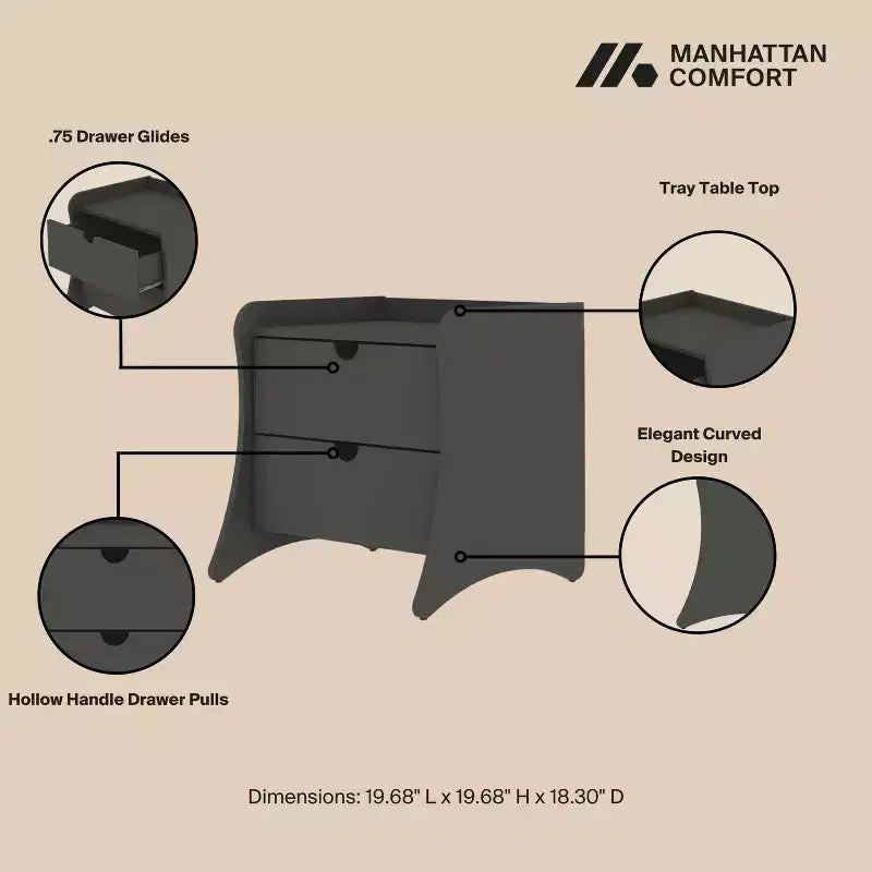 Set camera da letto Manhattan Comfort Coney con comò e comodino (3 pz.)