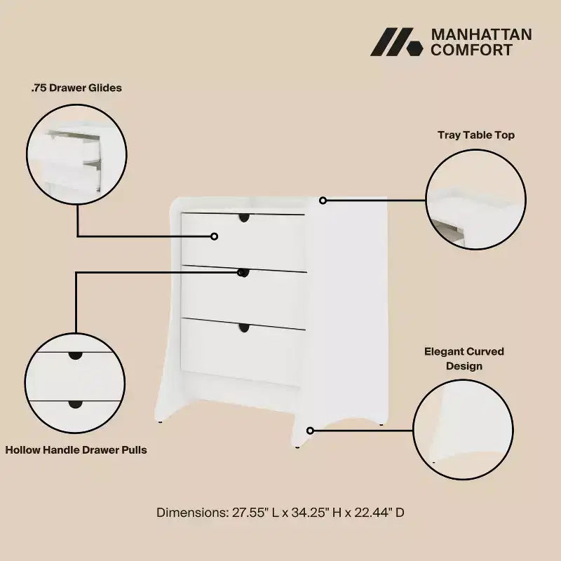 Set camera da letto Manhattan Comfort Coney con comò e comodino (3 pz.)