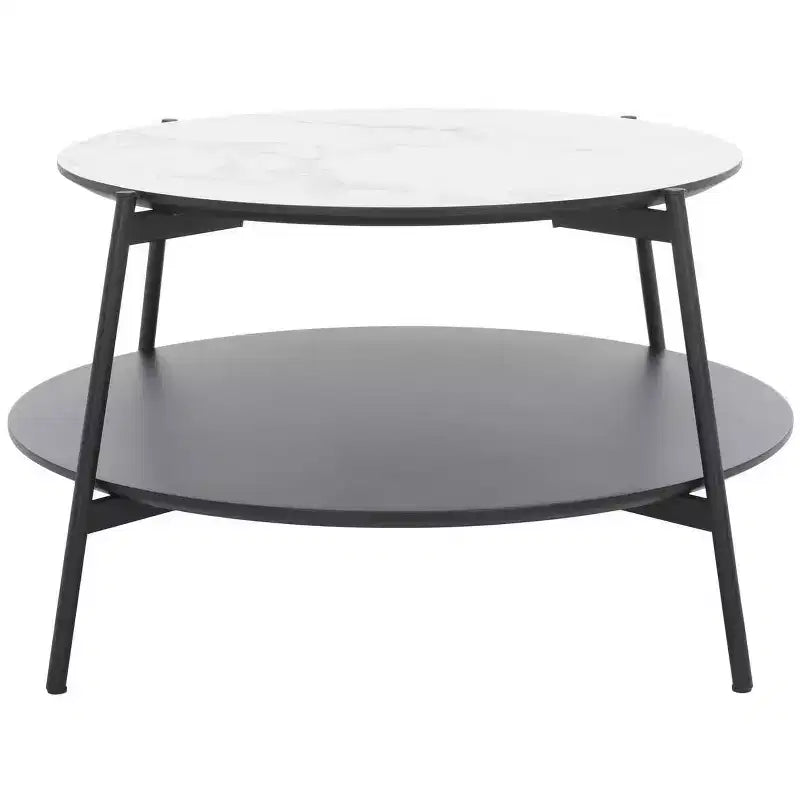 Alexy Round Coffee Table - White Marble/Black - Safavieh