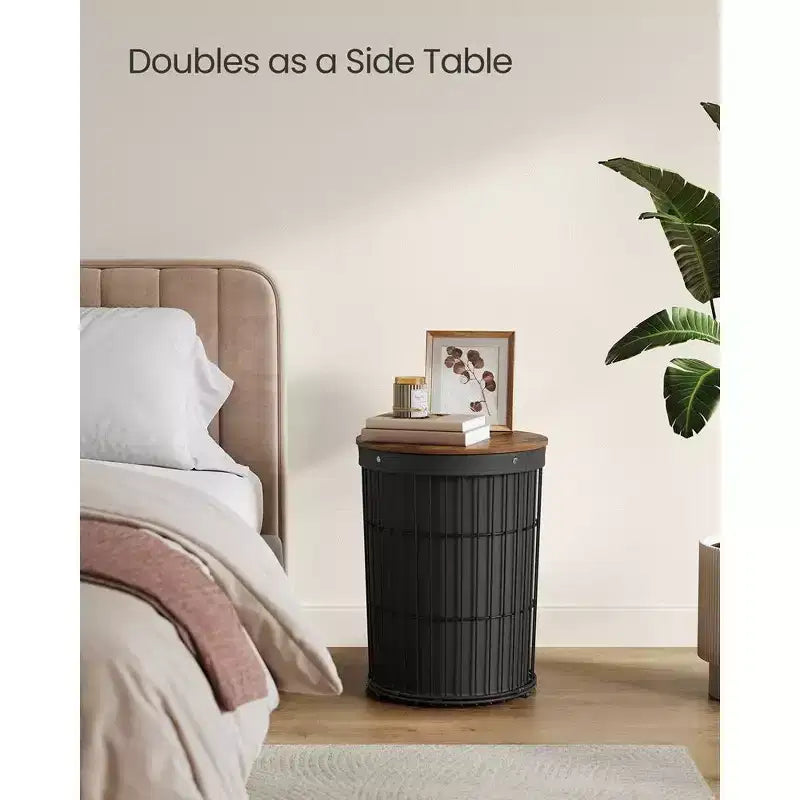 SONGMICS Cesto Portabiancheria con Coperchio, Cesto Portabiancheria Rotondo da 95 Litri, Versatile con Fodera in Tessuto Rimovibile, per Lavanderia, Camera da Letto, Soggiorno