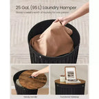 SONGMICS Cesto Portabiancheria con Coperchio, Cesto Portabiancheria Rotondo da 95 Litri, Versatile con Fodera in Tessuto Rimovibile, per Lavanderia, Camera da Letto, Soggiorno