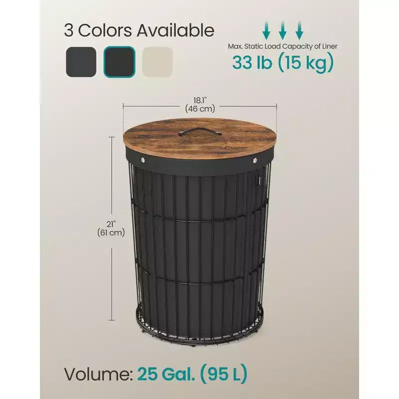 SONGMICS Cesto Portabiancheria con Coperchio, Cesto Portabiancheria Rotondo da 95 Litri, Versatile con Fodera in Tessuto Rimovibile, per Lavanderia, Camera da Letto, Soggiorno
