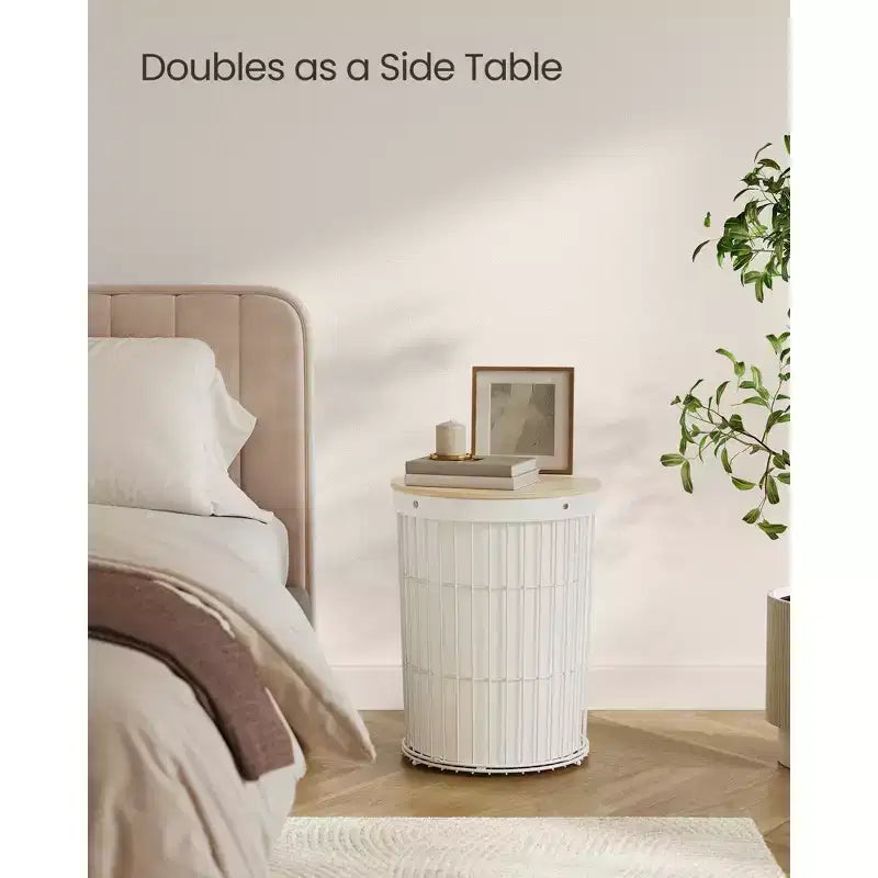 SONGMICS Cesto Portabiancheria con Coperchio, Cesto Portabiancheria Rotondo da 95 Litri, Versatile con Fodera in Tessuto Rimovibile, per Lavanderia, Camera da Letto, Soggiorno