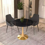 LeisureMod Bristol Tavolo da pranzo rotondo da 31 pollici con piano in pietra sinterizzata e robusta base a piedistallo in acciaio color oro per cucina e piccoli spazi
