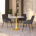 LeisureMod Bristol Tavolo da pranzo rotondo da 31 pollici con piano in pietra sinterizzata e robusta base a piedistallo in acciaio color oro per cucina e piccoli spazi
