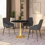 LeisureMod Bristol Tavolo da pranzo rotondo da 31 pollici con piano in pietra sinterizzata e robusta base a piedistallo in acciaio color oro per cucina e piccoli spazi