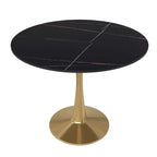 LeisureMod Bristol 31 Round Dining Table  Sintered Stone Top Accent Caf Table & Sturdy Steel Gold Pedestal Base for Kitchen and Small Spaces