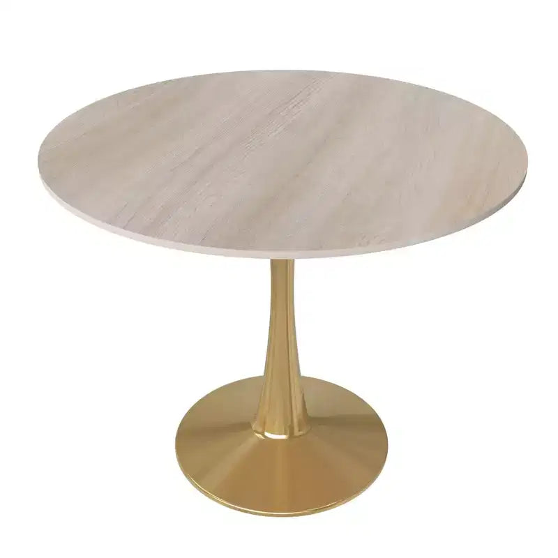 LeisureMod Bristol Tavolo da pranzo rotondo da 31 pollici con piano in pietra sinterizzata e robusta base a piedistallo in acciaio color oro per cucina e piccoli spazi