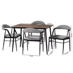 Set da pranzo Baxton Studio Orrin moderno industriale 5 pezzi in tessuto grigio e metallo
