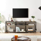 Mobile TV VECELO da 65 pollici, Centro Intrattenimento con Ripiani e Ganci, Tavolo Console Moderno a 3 Livelli in Legno