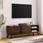 Mobile TV moderno in rattan per TV fino a 65 pollici, mobile consolle per intrattenimento con anta scorrevole, astratto, marrone, 59 pollici, 4,92 piedi