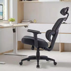 Sedia da ufficio ergonomica VECELO girevole con schienale alto in rete, poggiatesta e braccioli regolabili, supporto lombare per dirigenti/scrivania computer/lavoro, nera