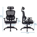 Sedia da ufficio ergonomica VECELO girevole con schienale alto in rete, poggiatesta e braccioli regolabili, supporto lombare per dirigenti/scrivania computer/lavoro, nera