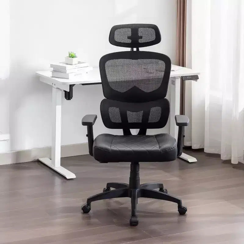 Sedia da ufficio ergonomica VECELO girevole con schienale alto in rete, poggiatesta e braccioli regolabili, supporto lombare per dirigenti/scrivania computer/lavoro, nera