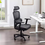 Sedia da ufficio ergonomica VECELO girevole con schienale alto in rete, poggiatesta e braccioli regolabili, supporto lombare per dirigenti/scrivania computer/lavoro, nera