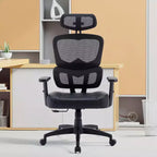 Sedia da ufficio ergonomica VECELO girevole con schienale alto in rete, poggiatesta e braccioli regolabili, supporto lombare per dirigenti/scrivania computer/lavoro, nera