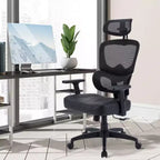 Sedia da ufficio ergonomica VECELO girevole con schienale alto in rete, poggiatesta e braccioli regolabili, supporto lombare per dirigenti/scrivania computer/lavoro, nera