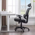 Sedia da ufficio ergonomica VECELO girevole con schienale alto in rete, poggiatesta e braccioli regolabili, supporto lombare per dirigenti/scrivania computer/lavoro, nera