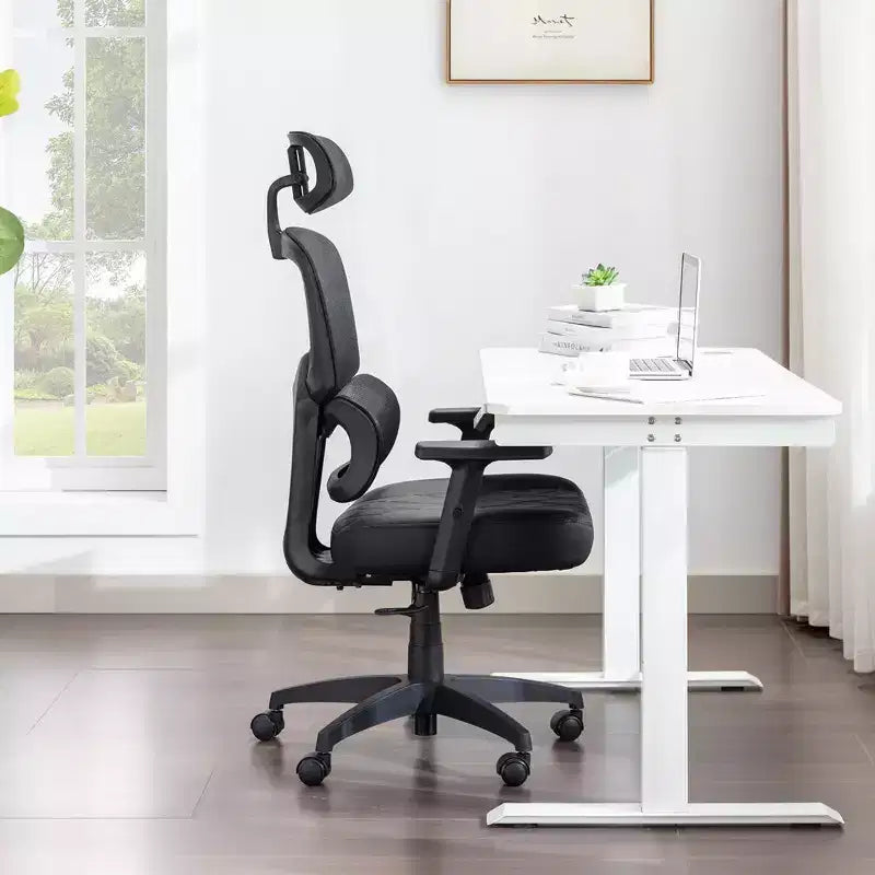 Sedia da ufficio ergonomica VECELO girevole con schienale alto in rete, poggiatesta e braccioli regolabili, supporto lombare per dirigenti/scrivania computer/lavoro, nera