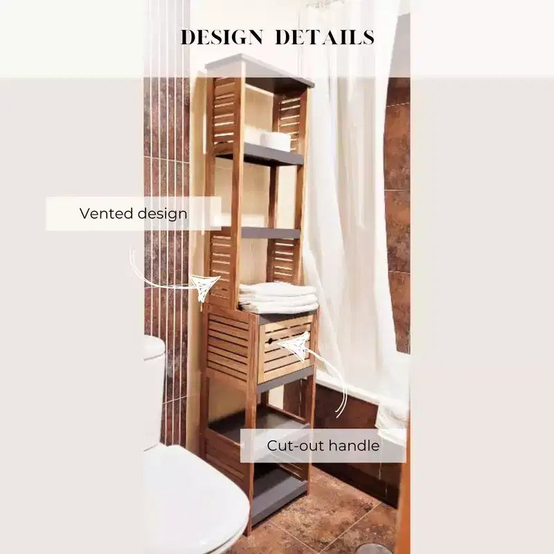 Evideco Articoli per la casa francesi Mobiletto da bagno per riporre la biancheria, torre, elementi in acacia - Legno grigio