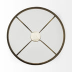 Tavolino Rotondo con Piano in Vetro, Base in Metallo Dorato e Piedistallo in Marmo Bianco