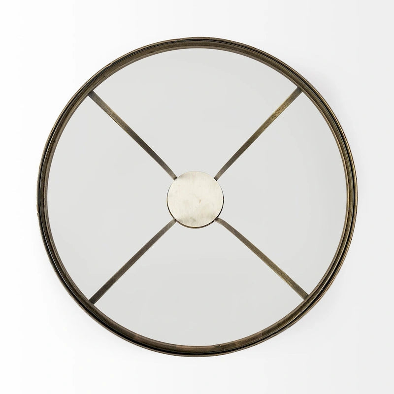 Tavolino Rotondo con Piano in Vetro, Base in Metallo Dorato e Piedistallo in Marmo Bianco