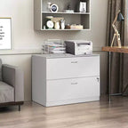 Basicwise Mobiletto portadocumenti laterale in legno da 30 pollici con due spaziosi cassetti, uno con chiusura a chiave - Adatto per l'home office, offre ampio spazio