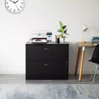 Basicwise Mobiletto portadocumenti laterale in legno da 30 pollici con due spaziosi cassetti, uno con chiusura a chiave - Adatto per l'home office, offre ampio spazio