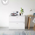 Basicwise Mobiletto portadocumenti laterale in legno da 30 pollici con due spaziosi cassetti, uno con chiusura a chiave - Adatto per l'home office, offre ampio spazio