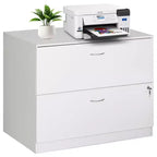 Basicwise Mobiletto portadocumenti laterale in legno da 30 pollici con due spaziosi cassetti, uno con chiusura a chiave - Adatto per l'home office, offre ampio spazio